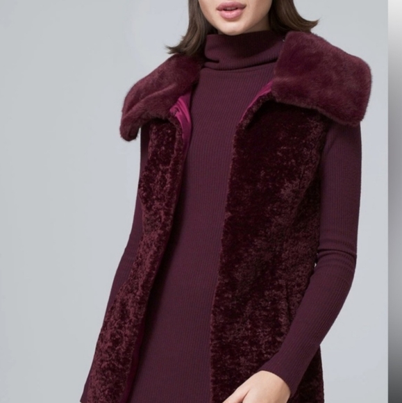 White House Black Market Jackets & Blazers - White House Black Market Cabernet Long Faux Fur Vest-Women's SZ Small